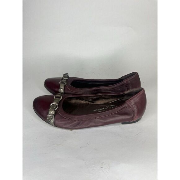 AGL Burgundy Leather Cap Toe Buckle Ballet Flats Shoes Women Sz 37EU/6.5M US - Picture 9 of 13